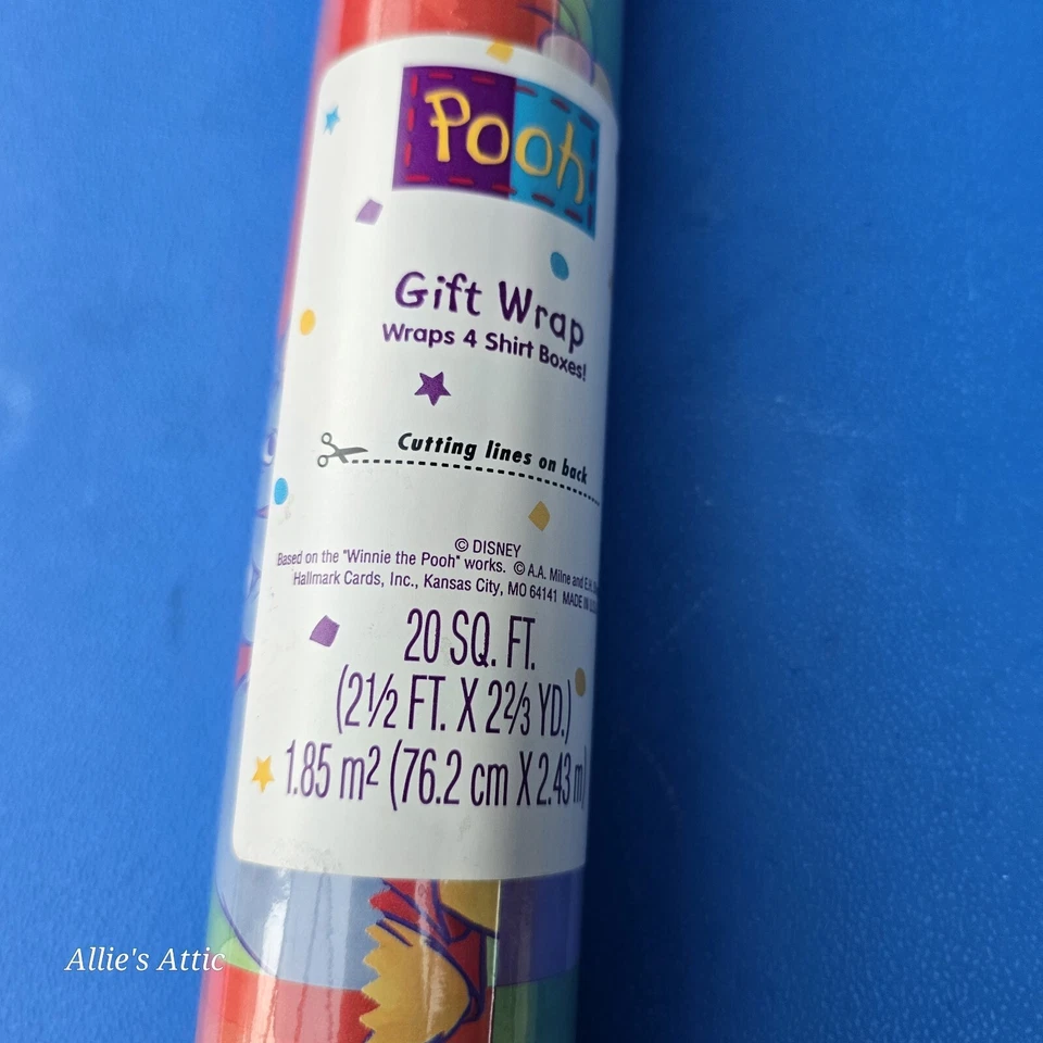 Vtg Winnie Pooh Tigger Eeyore Piglet Christmas Gift Wrapping Paper 20 Sq Ft Roll - Image 3 of 4