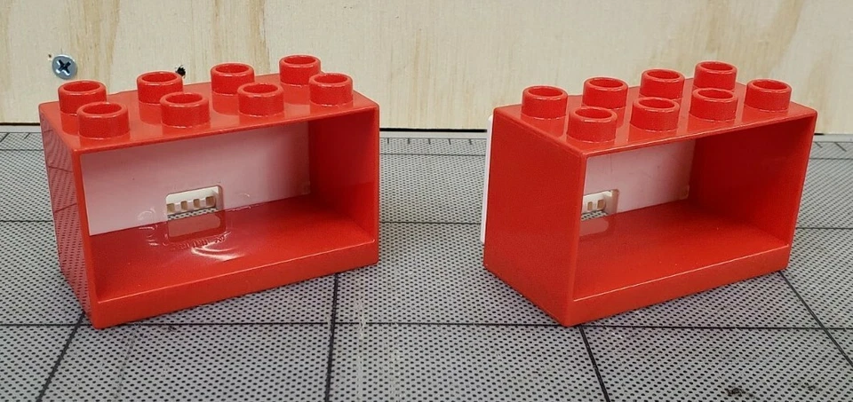 2 Lego Duplo Red Container Box 2x4x2 W/ White Door Hinge Pieces Part 18806 60775 - Image 4 of 4