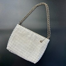 Vintage Whiting Davis White Metal Mesh Purse With Gold Chain Handle