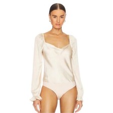 NWT PAIGE Andreya Satin Long Sleeve Ruffle Cowl Neck Bodysuit in Ecru Size XL