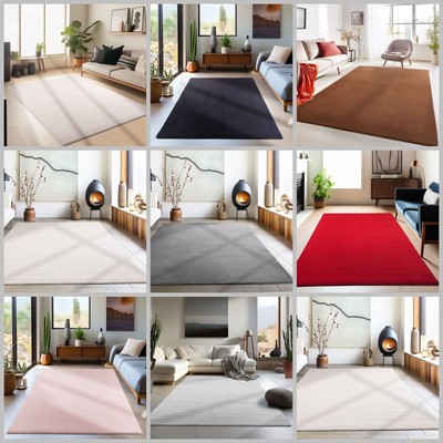 Waschbarer Teppich Wohnzimmer Kurzflor rutschfest Flauschig Einfarbig Felloptik