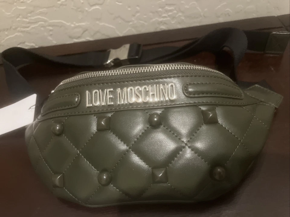 ¡NUEVO CON ETIQUETAS! LOVE MOSCHINO Bolso Bandolera Acolchado Riñonera Grande Nuevo con Etiquetas Gris Oscuro Foto 2 de 4