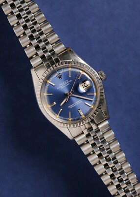 ROLEX DATEJUST 1601 BLUE DIAL ORANGE PATINA - 1976; Retail $7995