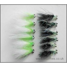 Barbless Cats Whiskers, Trout Flies, 12 Black & White Shaggy Cats, Fishing flies