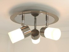 Image of Chrome Round Ceiling Light Flush Fit 3 Arm G9 LED Spotlight Frosted Glass Shades