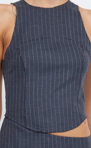 🩶 BEC & BRIDGE 🩶 Pine Cut Out Mini Dress In Charcoal Pinstripe Rrp $280 Euc - Picture 2 of 12