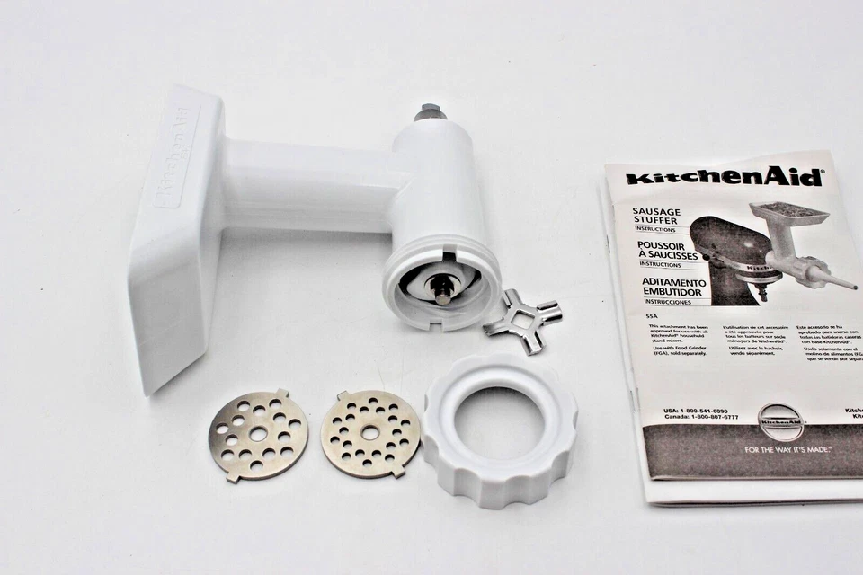 KitchenAid Molinillo de Carne Alimentos Soporte Mezclador Accesorio y Relámpago para Salchichas, Blanco Foto 3 de 4