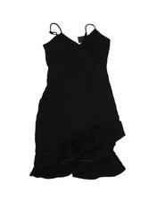 Lulus Dress Womens Small Black V Neck Ruffle Hem Strappy Bodycon Short Party
