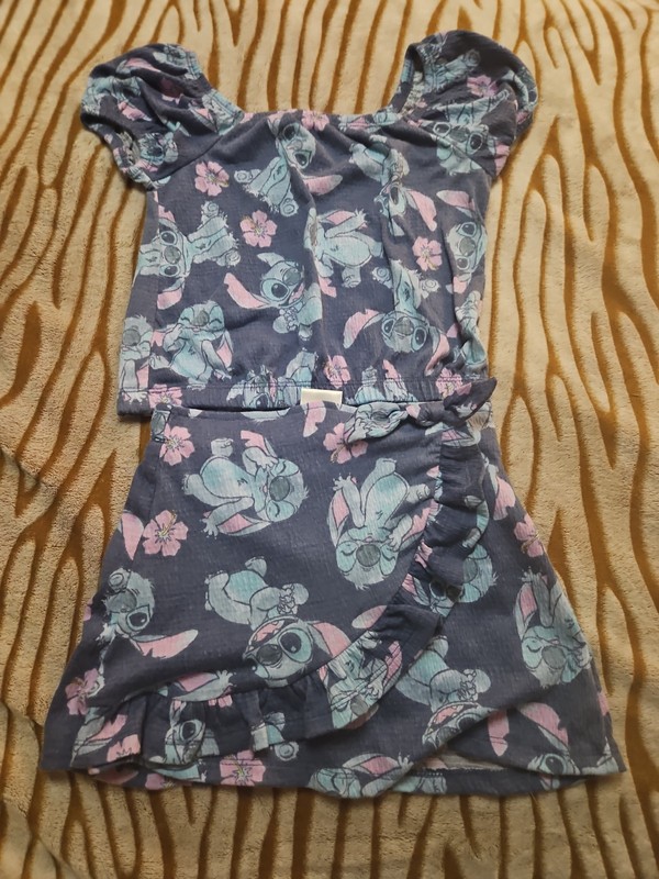 Disney Stitch Girls Piece Blue Skort And Shirt Set Size 6 Small Puffy Sleeves