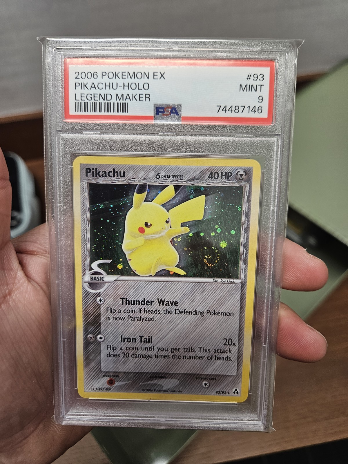2006 POKEMON EX LEGEND MAKER #93 PIKACHU-HOLO PSA 9 SWIRL 