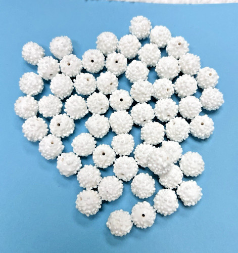 55 Vintage White Glass Sugar Snow Beads 3/8 inch Round Very good Shape