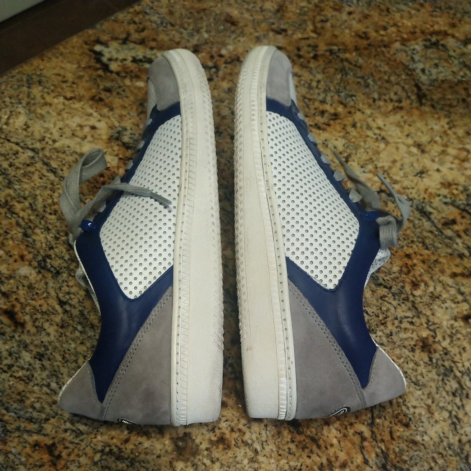 Rare Emporio Armani 12.5 US men X4X054 XB823 White Navy Blue Gray suede shoes image 7