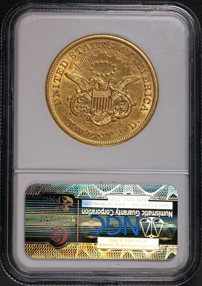 Oro Liberty 1854-P $20 fecha grande NGC AU50 bonito atractivo visual bonito golpe Foto 4 de 4