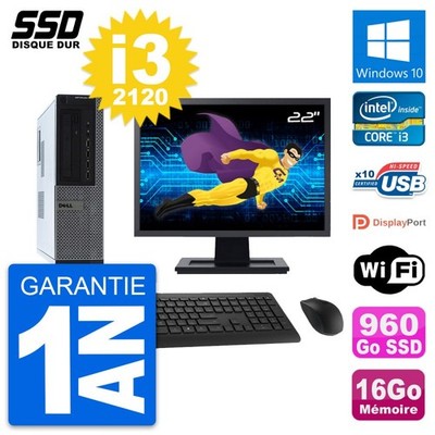 PC DELL 990 Dt Bildschirm 22 '' Intel Core i3-2120 RAM 16Go SSD 960Go Windows 10