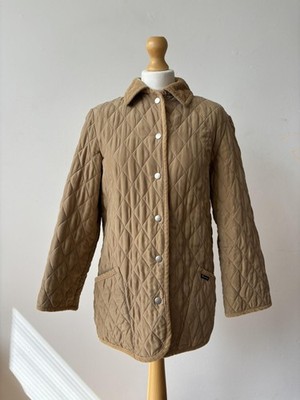 Aquascutum Jacke Damen klein beige gesteppt Cordkragen kariert gefüttert mittellang