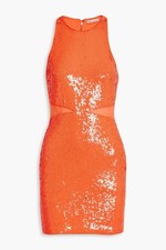 ALICE+OLIVIA CARA SEQUINED MESH MINI DRESS SIZE 2 BRIGHT ORANGE $550 NWT