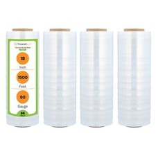 18" x 1500' 90 Gauge 96 Rolls Cast Hand Stretch Wrap Clear Plastic Shrink Film
