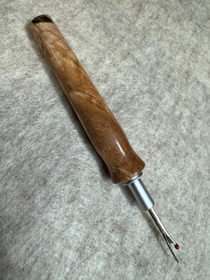 Hand carved Maple Burl Wood seam ripper sewing tool brushed chrome finish