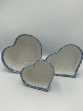 Vintage Heart Shaped Nesting Serving Bowls 1994 Blue & White