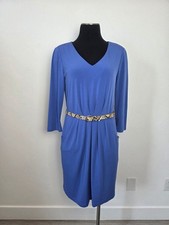 Tahari Azure Blue Shift Dress Pockets Slinky Office Formal Classy Coastal Size 8