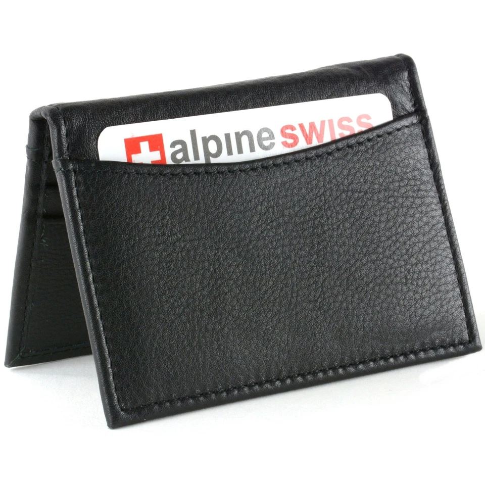 Alpine Swiss Thin Front Pocket Wallet Business Card Case 2 ID Window 6 Card Slot - Image 3 of 4