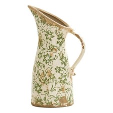 Nearly Natural 10" Tuscan Ceramic Green Scroll Pitcher Vase in Green