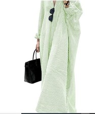 Chouyatou Women's Long Sleeve Button Down Loose Striped Cotton Maxi Shirt Dress