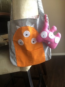 Tote Book Bag Monster w/Toy Doll Ugly New 