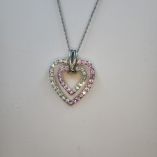 Pink and White Cubic Zirconia Double Heart Sterling Silver Necklace