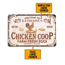 Personalized Chicken Coop Metal Sign, Farm Fresh Eggs Sign, Farm Tin Sign