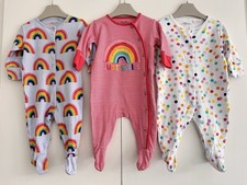 Baby Girls 0-3 Months NEXT Babygrow Sleepsuit Bundle Stripes Rainbow Spots GC