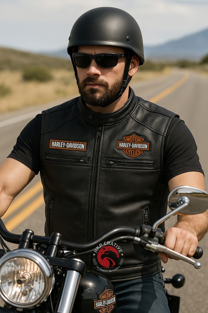 Harley Davidson Men's Black Cowhide Leather Café Racer Vest - Foto 3