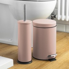 Round/Square Toilet Brush & Bin Set Steel Bathroom Cleaning Accessories