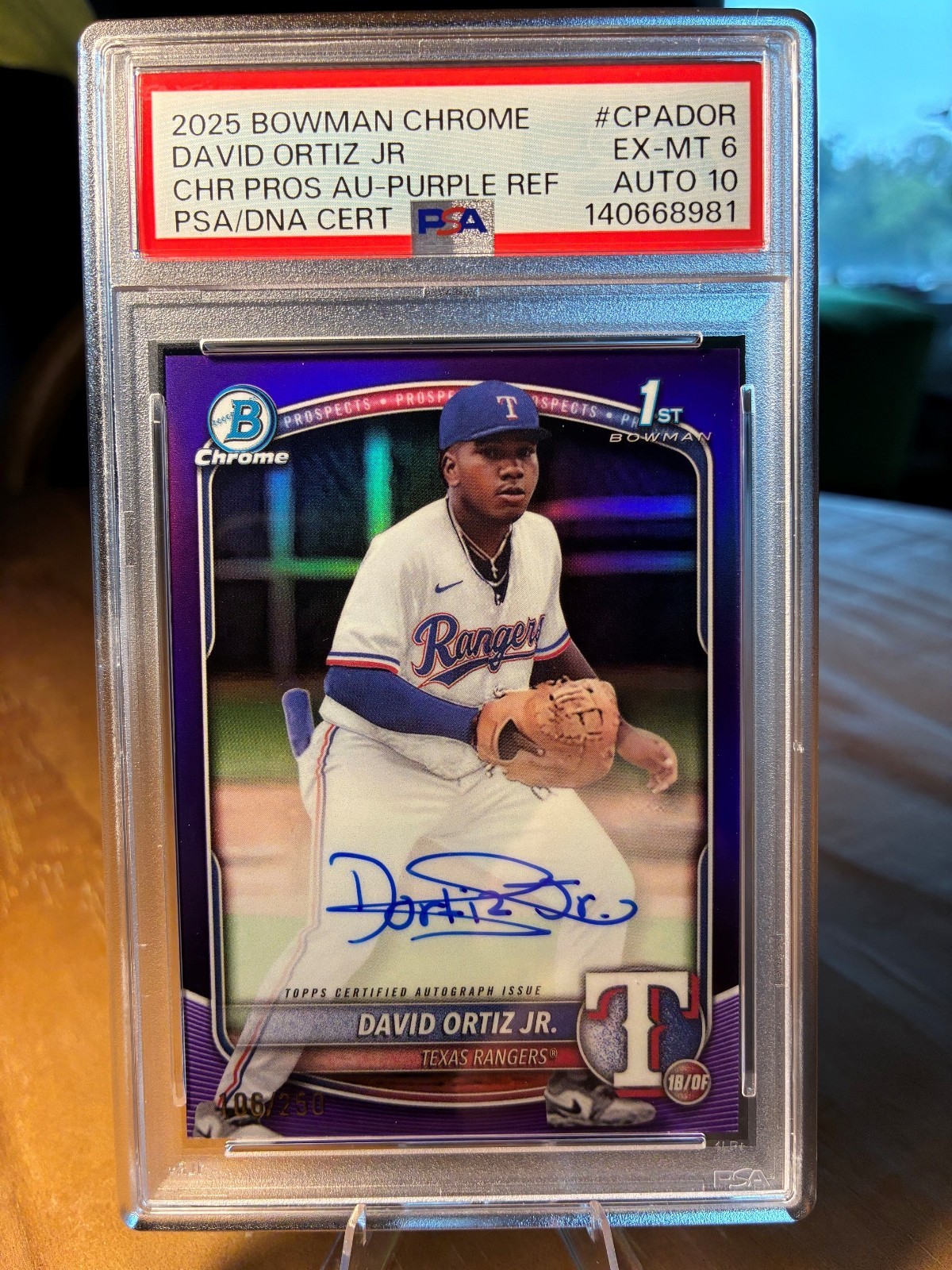 2025 Bowman Chrome Prospect AUTO David Ortiz Jr. /250 PSA DNA AUTO 10 view 5