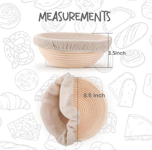 Set of 2 round 8.5 Inch Bread Proofing Baskets with Liners - Picture 2 of 12