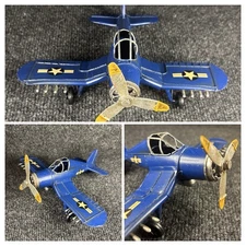WWII Airplane US Navy Fighter Plane With/ Propeller Model Welded Tin Metal