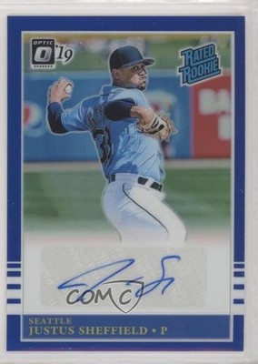 2019 Panini Donruss Optic Blue Prizm 33/50 Justus Sheffield #R85-JS Auto RC 4z8