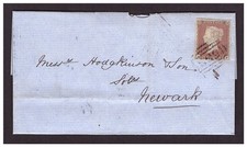 SG8 Penny Red imperf on 1852 cover from Nottingham to Newark.