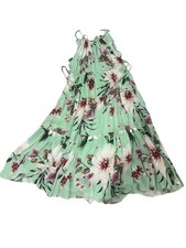 Anthropologie Farm Rio Mint Green Floral Tropical Midi Dress Boho Beaded Size M