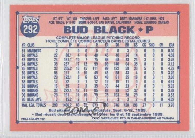 1991 O-Pee-Chee Bud Black #292 - Image 2 of 2