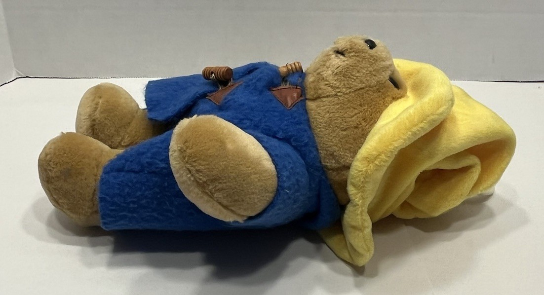 PONY Peluche Eden Orso Paddington Presepe Musicale Pull Giocattolo Cappotto Blu Cappello Giallo Funziona LEGGI