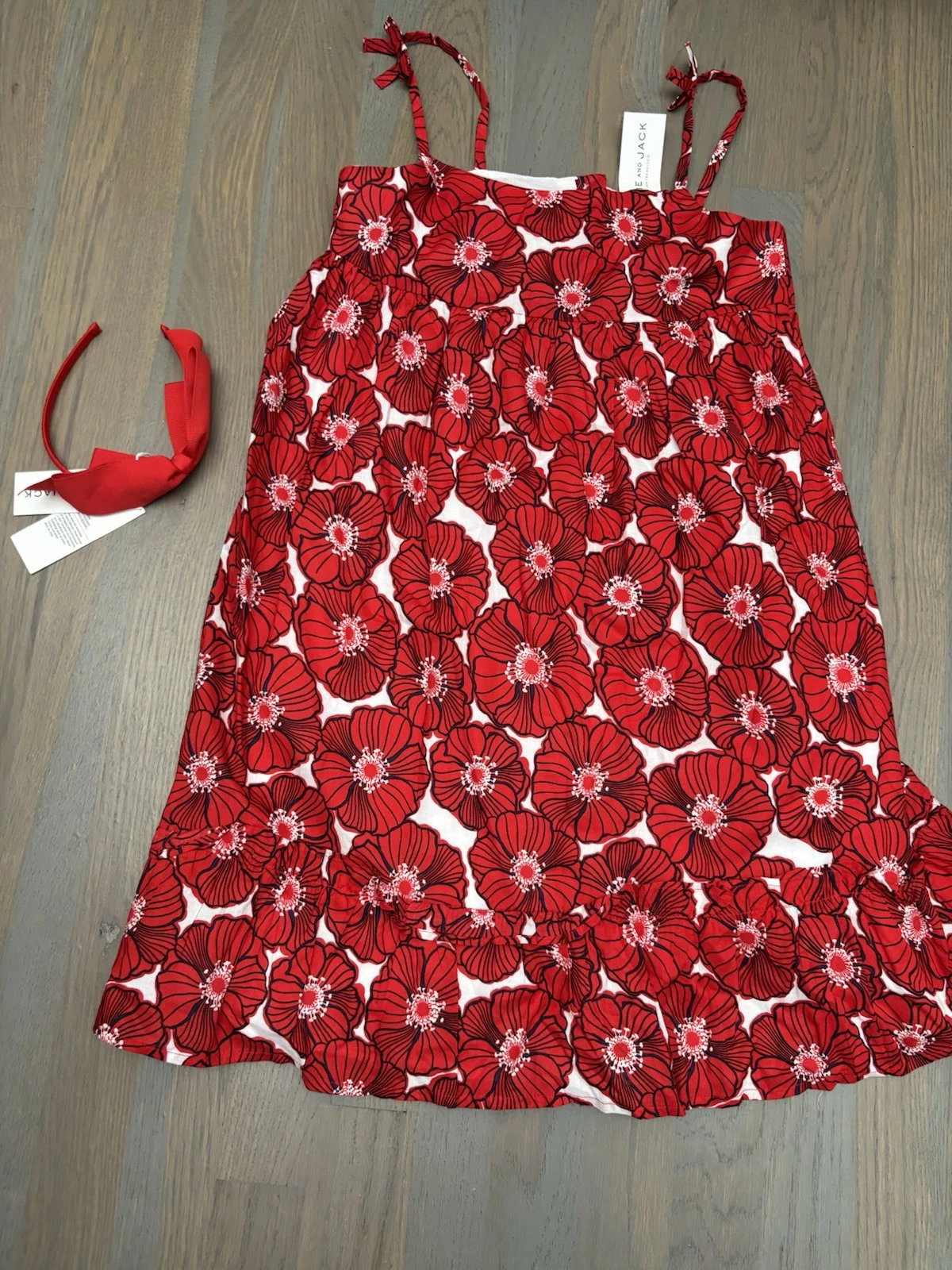 NWT Janie and Jack girl SPRING SUMMER 2-piece red poppy sundress bow SET size 12