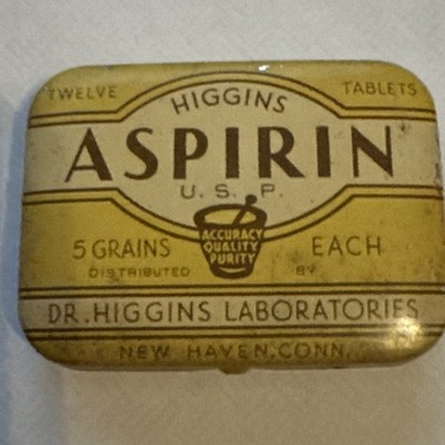 Vintage Higgins Aspirin Medicine Drug Store Collectible Advertising Tin