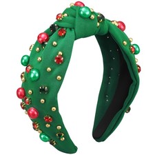 Christmas Headband for Women Xmas Bow Knotted Headbands Green Jeweled Crystal...