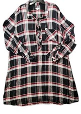 J.Jill Shirtdress Women's Size 4X Plaid Half-Button Placket Gray Black Red