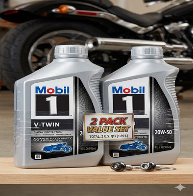 Mobil 1 V-Twin Full Synthetic Motorcycle Oil 20W-50, 1 qt pack of 2