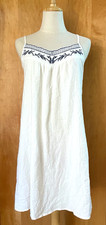 WOMEN'S SHEIN WHITE GAUZY BLUE EMBROIDERED TOP SLEEVELESS SHIFT DRESS SUNDRESS S