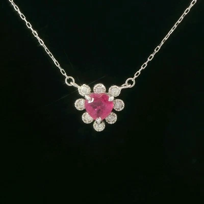 18K Weißgold Rubin & Diamant Herz Halo Anhänger Kette Loucri Schmuck Geschenk - Bild 1 von 3