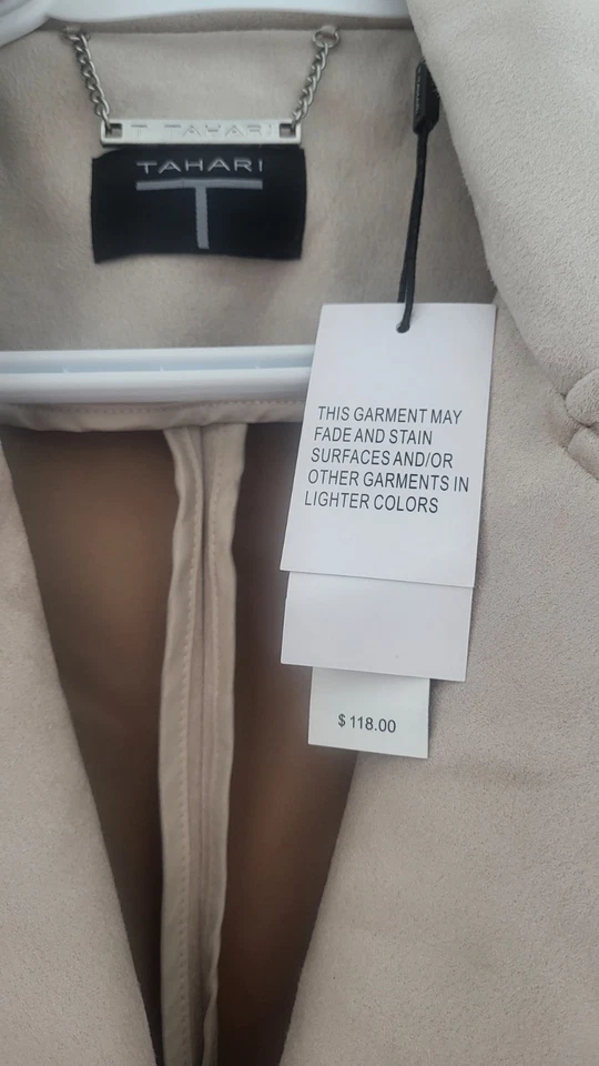 Abrigo de gamuza de cuero sintético para mujer Tahari talla S/P Sand Dune Foto 2 de 4