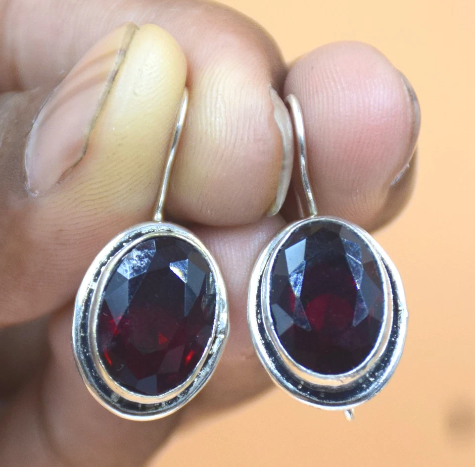 Pendientes colgantes de plata de ley 925 de Mozambique granate piedras preciosas joyería Foto 2 de 3